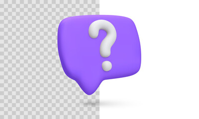 Fototapete - Question Icon In 3D Purple Chat Bubble With White Symbol On Split Transparent And White Background. Perfect For Help, FAQ, Or Support Concepts. Clean And Modern Look. Vector Illustration.