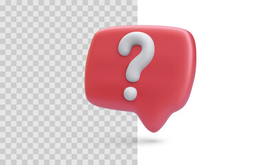 Fototapete - Question Mark Icon In 3D Red Chat Bubble On White Background. Useful For Help, FAQ, Support, Or Customer Service Themes. Clean, Minimal, And Modern Design. Vector Illustration.