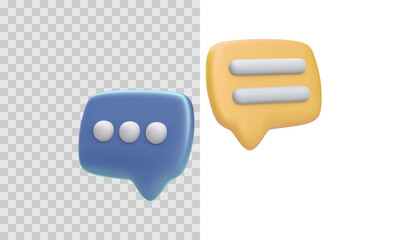 Fototapete - Chat Bubble Icons With Typing And Text Symbols In 3D Style. Blue And Yellow Cartoon Dialog Elements For UI, Messaging, Or Feedback Design. Clean And Modern Look. Vector Illustration.