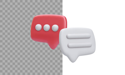 Fototapete - Chat Icon In 3D Style Representing Conversation Or Messaging On Mobile Apps And Online Platforms. Red And White Speech Bubbles With Dots And Lines. Modern UI Look. Vector Illustration.