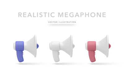 Fototapete - Megaphone Icons In 3D Minimal Style For Communication, Marketing, And Media Content. Colorful Loudspeaker Design With White Accents On White Background. Vector Illustration.