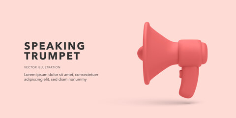 Fototapete - Megaphone In Modern 3D Style With Soft Pink Background. Perfect For Marketing, Announcement, And Social Media Concepts. Vibrant And Clean Design. Vector Illustration.