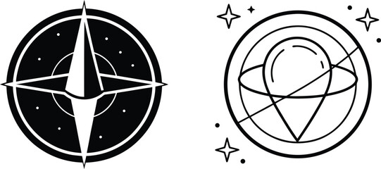 Poster - Celestial Navigation Compass Rose, Starry Globe, Cosmic Guidance