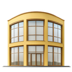 Poster - Vibrant yellow building with large illuminated by sunlight against a clear blue sky in an urban environment isolated on transparent background..