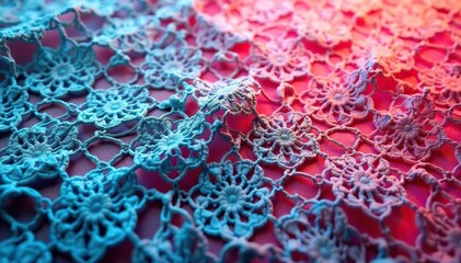 Geometric pattern lace fabric, close-up view showing intricate weave , texture, black