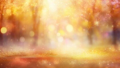 Poster - golden autumn forest blur with dreamy bokeh light for seasonal backgrounds, greeting cards, or inspirational posters

