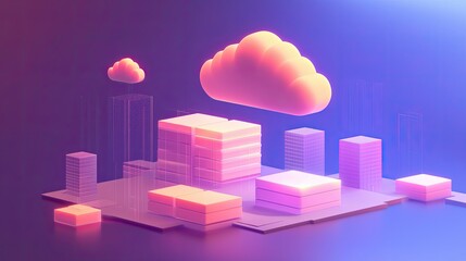 Poster - Digital cloud surrounded by floating data icons representing secure storage and technology.
