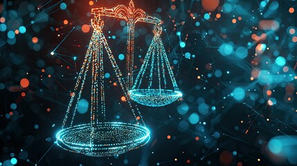 Poster - Digital transformation concept with floating holographic legal contracts forming in a futuristic virtual reality environment.