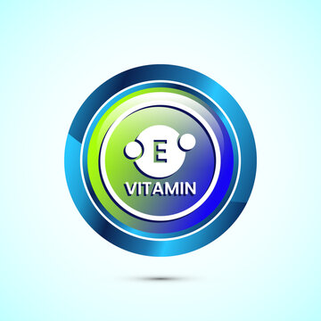 Vitamin E icon design illustration. Vitamin E sign symbol, Glossy round button design