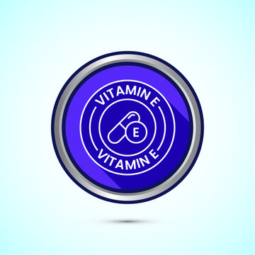 Vitamin E icon design illustration. Vitamin E sign symbol, Blue color shadow button design