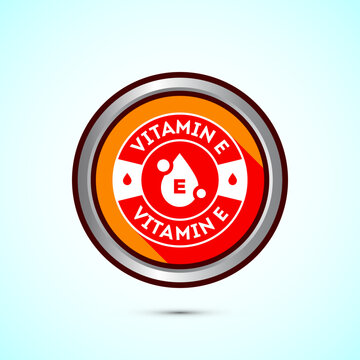 Vitamin E icon design illustration. Vitamin E sign symbol, Orange color shadow button design