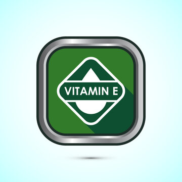 Vitamin E icon design illustration. Vitamin E sign symbol, Green color shadow button design
