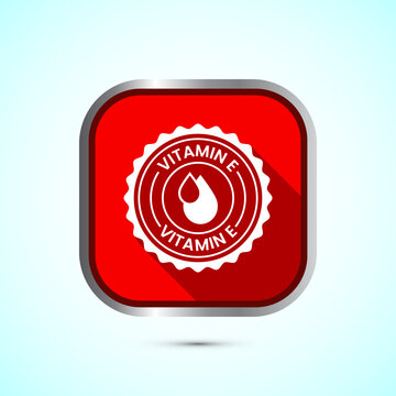 Vitamin E icon design illustration. Vitamin E sign symbol, Red color shadow button design