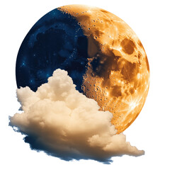 Poster - Serene night sky featuring a bright moon surrounded by wispy clouds creating a dreamy celestial scene isolated on transparent background..
