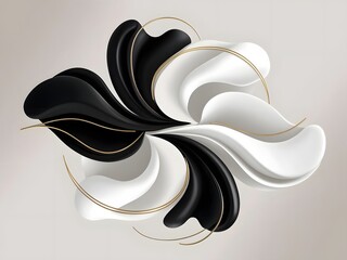 Poster - Abstract Swirl of Black and White with Golden Accents