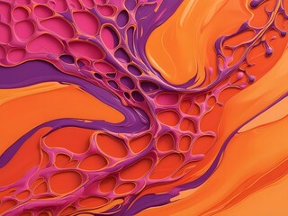 Poster - Abstract Vibrant Swirl of Orange Pink and Purple Paint