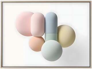 Poster - Abstract Composition of Soft Pastel Geometric Shapes on White