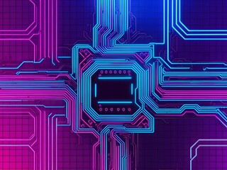 Poster - Neon Circuit Board with Pink and Blue Glow, Technology Concept