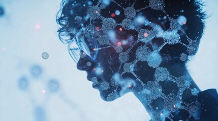 Poster - Double Exposure of Scientist Working on AI and Gene Research