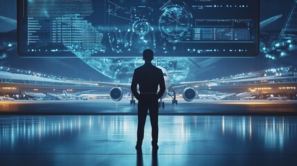 Poster - Futuristic Aerospace Engineer Analyzing Aviation Data in Hangar