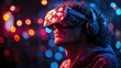 © Ikhsan - Man wearing VR headset in vibrant neon light.