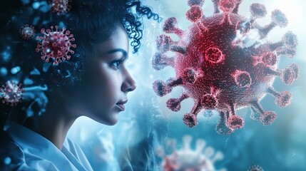 Poster - scientist engaged in microbiology study with double exposure technique