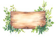 © tofajjol studio - Watercolor wooden sign with wood slice and greenery, vector illustration on a transparent background