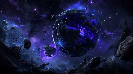 Poster - Cosmic destruction of a planet surrounded by floating debris