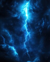Canvas Print - dramatic celestial storm with brilliant lightning bolts illuminating dark blue clouds and starry sky