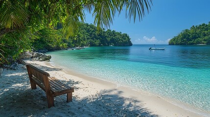 Wall Mural - secluded beach with swaying palm trees and a tranquil lagoon