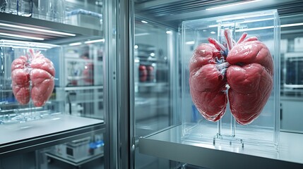Poster - futuristic lab with scientific glassware and life-like organs
