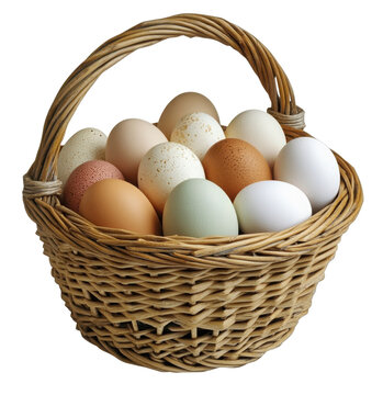 A basket filled with eggs in a cartoonstyle on