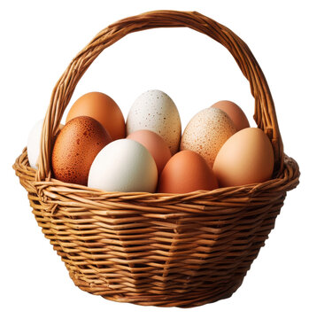 A basket filled with eggs in a cartoonstyle on