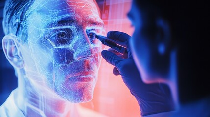 Poster - Doctor Examines Patient with Holographic Technology and Tools