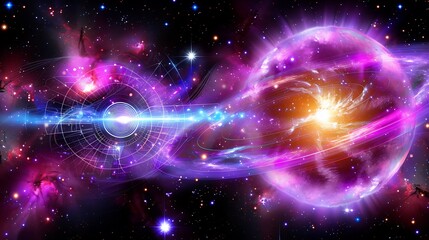 Poster - Beautiful illustration depicting cosmic objects interacting in the vast expanse