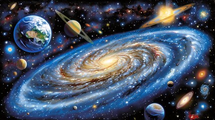 Poster - a beautiful depiction of galaxies planets and celestial objects