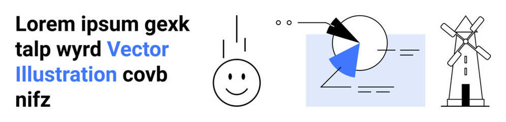 Poster - stylized text, smiling face, geometric shapes, and windmill graphic create a playful vibe. ideal for