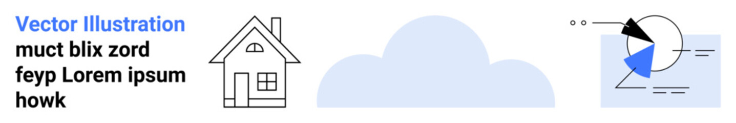 Poster - house icon, stylized cloud, abstract pie chart for data visualization. ideal for home design, weathe