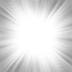 Leinwandbilder - Halftone gradient sun rays pattern. Abstract halftone vector dots background. monochrome dots pattern. Vector background in comic book style with sunburst rays and halftone. Retro pop art design.