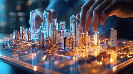 Poster - Architect Reviewing Holographic City Designs in 3D Virtual Environment