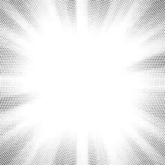 Leinwandbilder - Halftone gradient sun rays pattern. Abstract halftone vector dots background. monochrome dots pattern. Vector background in comic book style with sunburst rays and halftone. Retro pop art design.
