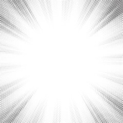 Poster - Halftone gradient sun rays pattern. Abstract halftone vector dots background. monochrome dots pattern. Vector background in comic book style with sunburst rays and halftone. Retro pop art design.