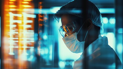 Poster - futuristic medical research environment with double exposure effect