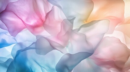 Fototapete - Soft abstract floral background with translucent pastel petals and dreamy gradients, creating an ethereal and elegant design for modern use.