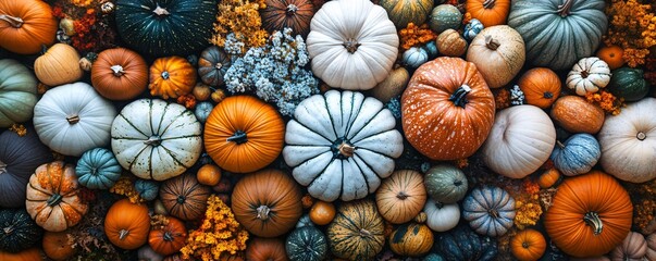 Aufkleber - Array of colorful and varied pumpkins creates a vibrant and festive autumn backdrop