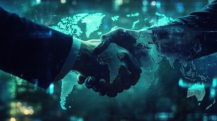 Poster - Abstract Corporate Handshake with Financial Technology Background