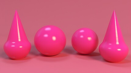 Poster - Four pink abstract shapes arranged on a smooth matching surface