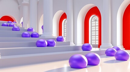 Poster - Abstract architectural scene featuring spheres and classical pillars