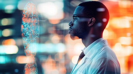 Poster - double exposure of healthcare professional with abstract brain visualization