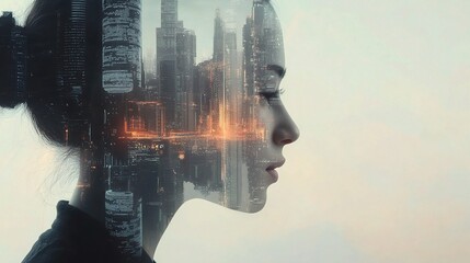 Poster - Innovative Engineer Double Exposure with Urban Landscape Background